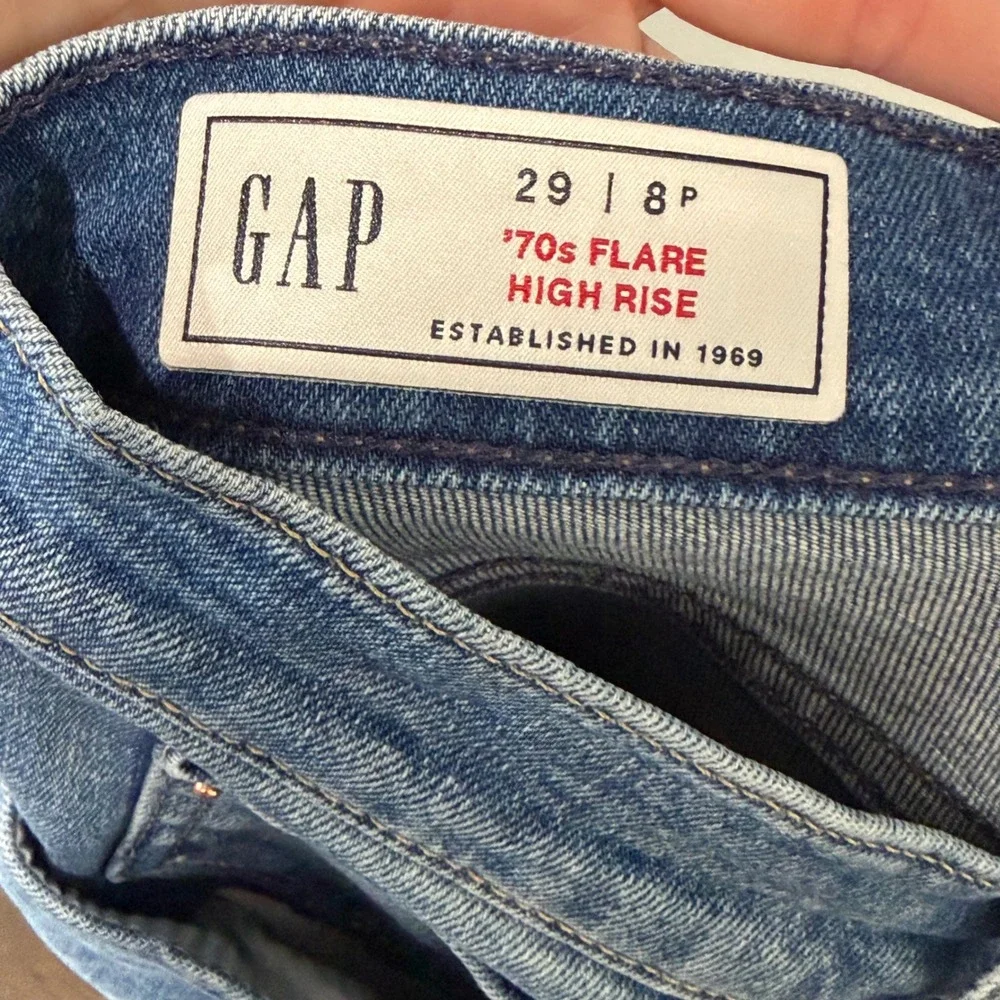 Gap 70s Flare Jeans Womens 29 8 Petite Blue Two Tone High Rise Hippie Boho